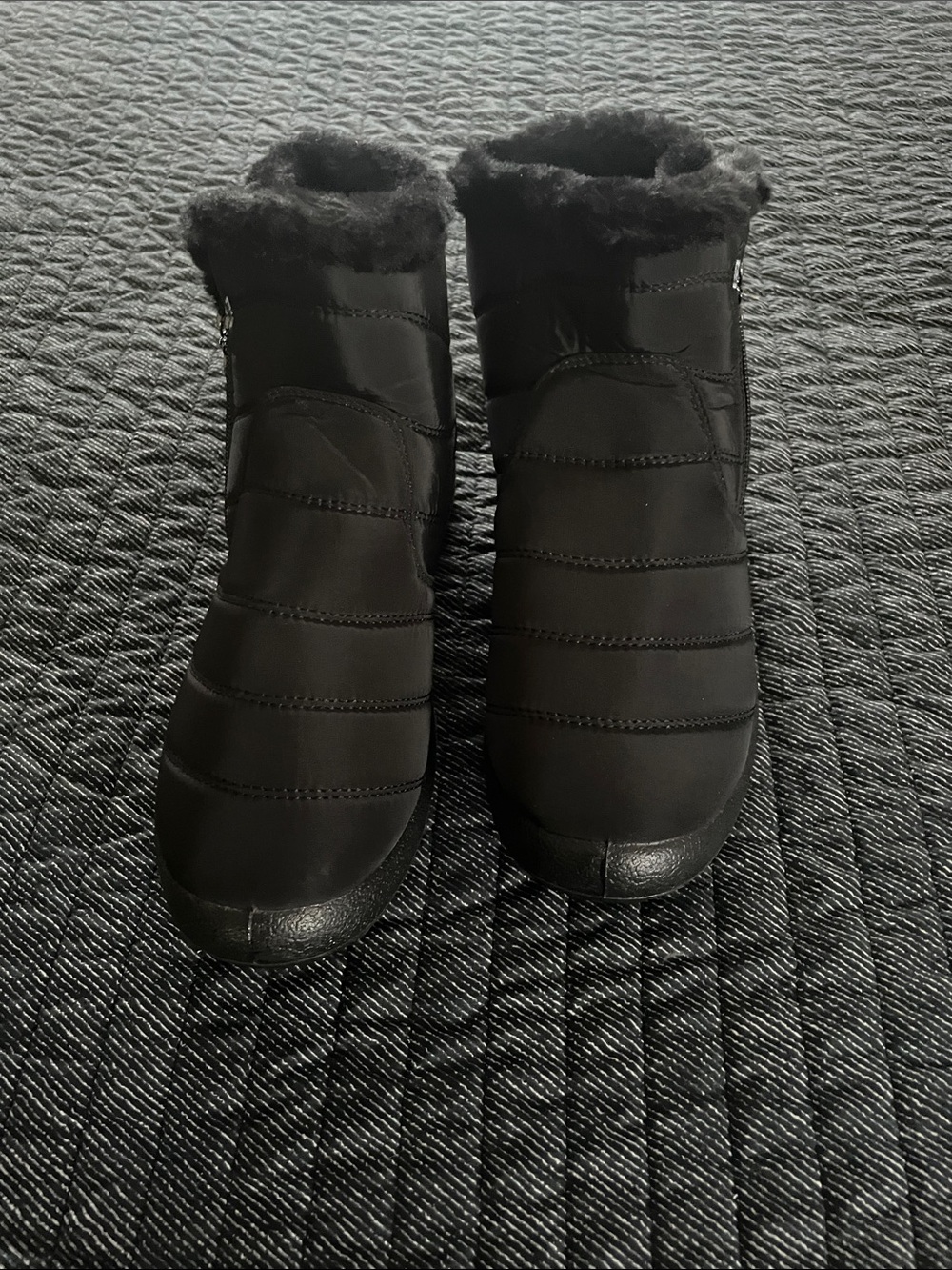 BJ Women's Black QuiltedRain/Winter Ankle Boots with Zipper